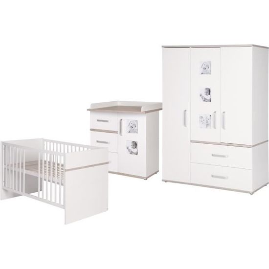 Ensemble de mobilier pour bébé ROBA Moritz - Lit 70x140 + Commode à Langer + Armoire - Blanc