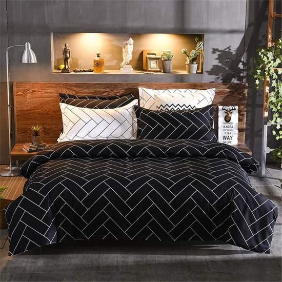 Housse de couette - Parure de lit 4 pièces - Noir - Microfibre