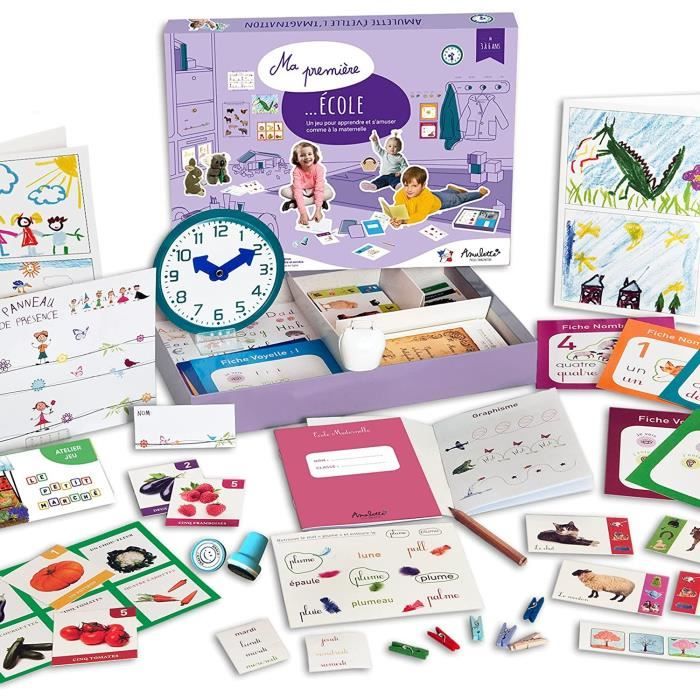 Coffret Ma Première École - Jeu Éducatif 3 à 6 ans - 60+ Accessoires pour Jouer à la Maîtresse d’École Maternelle -