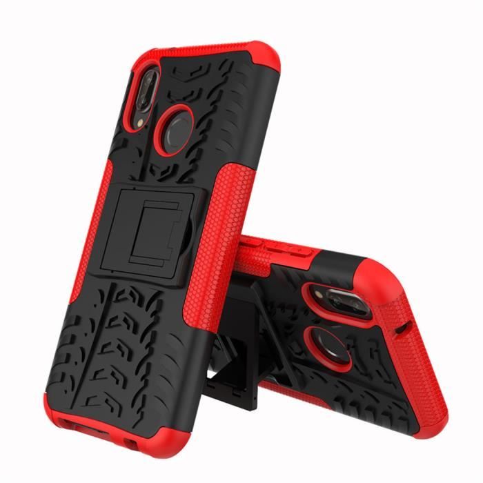 Coque Huawei P20 Lite, Etui Double Couche Pare Chocs Antichoc TPU Silicone Housse avec Fonction de Support Amélioré - Rouge
