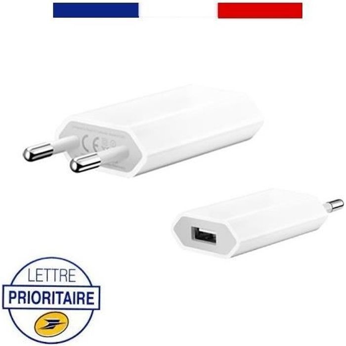 PRISE CHARGEUR ADAPTATEUR SECTEUR USB POUR APPLE IPHONE, IPOD... (BLANC)