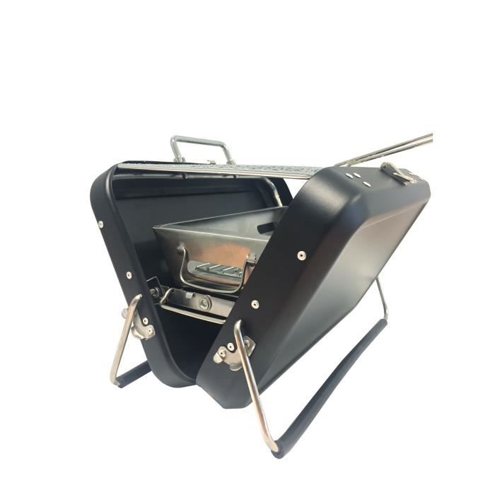 Barbecue portable à charbon avec poignée de transport acier inoxydable dimensions 22 x 31,5 x 7,5 cm - Noir