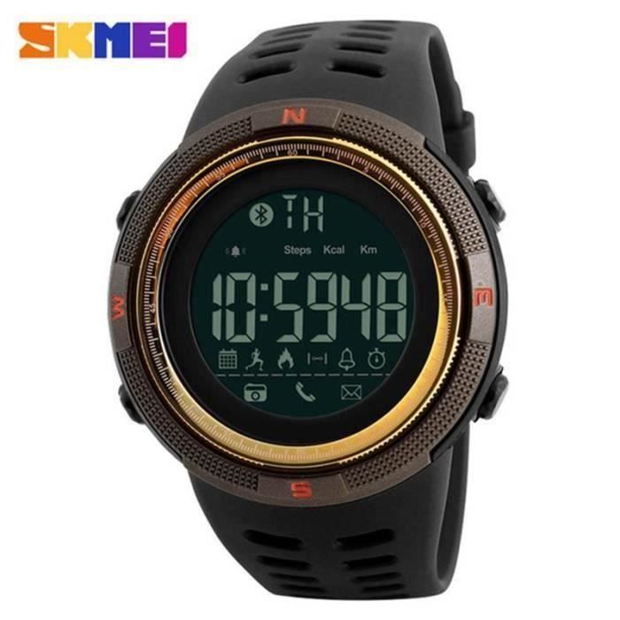 SKMEI 1250 Hommes Montre Intelligente Chrono Calories Podomètre Montres de Sport Rappel d'appel Pour IOS Android - Marron