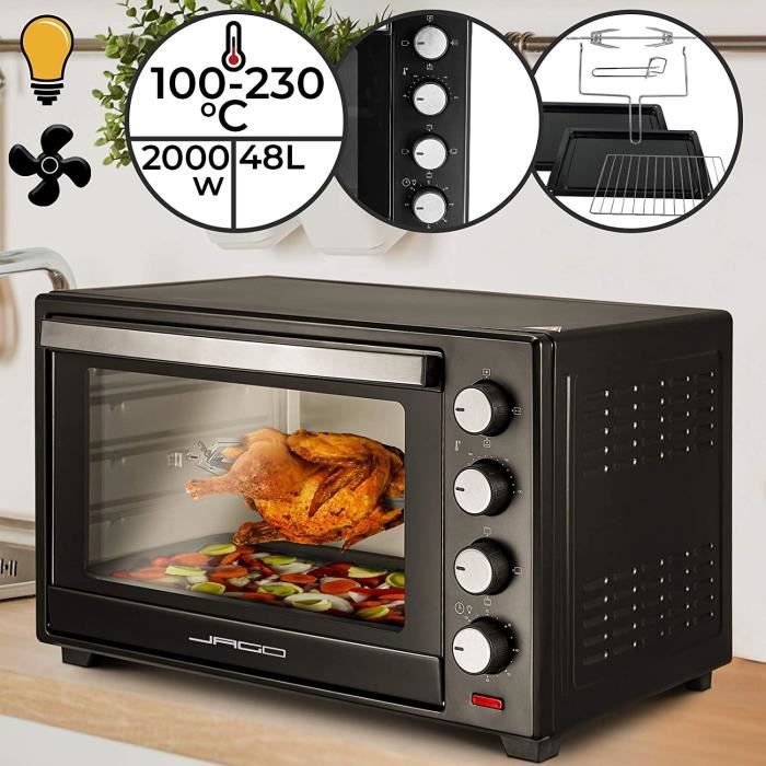 Mini Four - Capacité 48 L, 2000 W, Minuteur 0-60 min, 100-230°C, 6 Modes de Cuisson, avec Rôtissoire, Grille et Plaques de Four, Dou