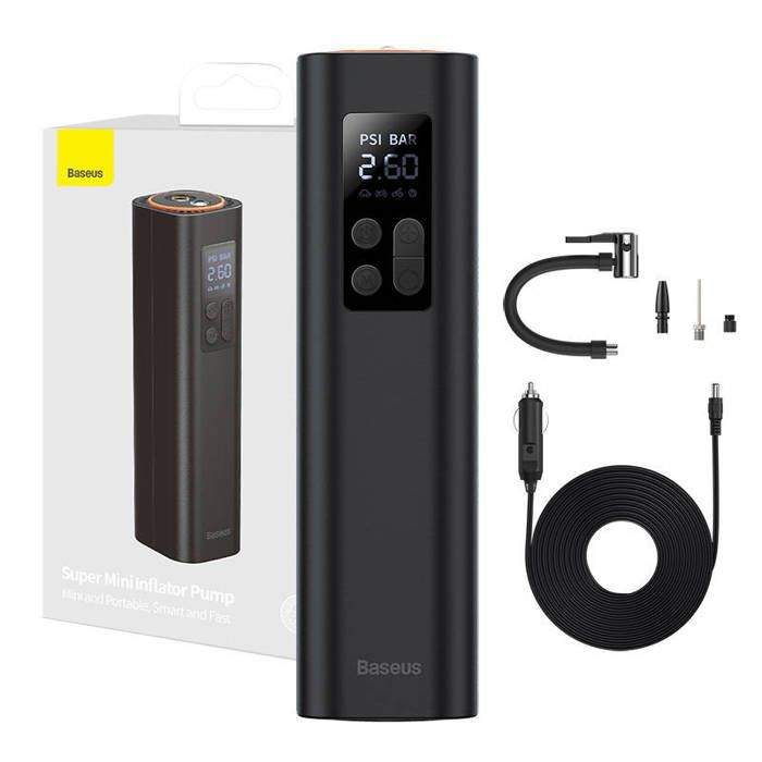 Compresseur d'air Voiture Portatif Baseus-Pompe d'air Electrique 12V Lampe LED-Affichage Numérique-Noir