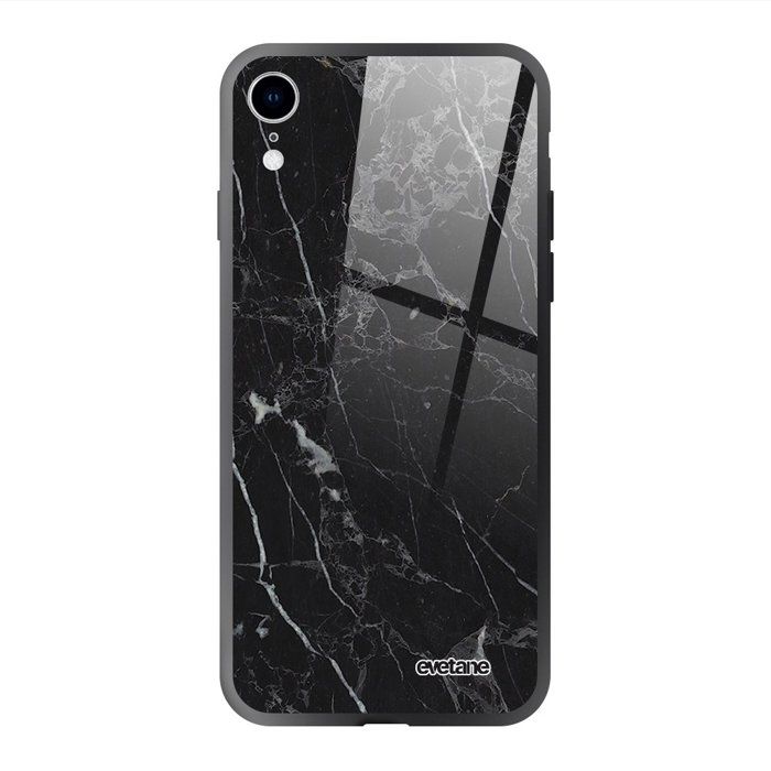 Coque en verre trempé pour iPhone Xr Marbre noir Ecriture Tendance et Design Evetane.