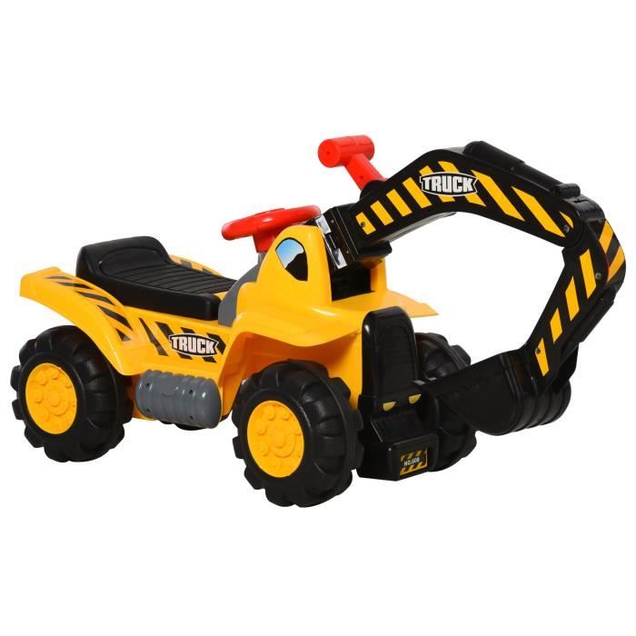 Tracteur tractopelle enfant dès 3 ans coffre panier de basket intégré et balles HDPE jaune noir