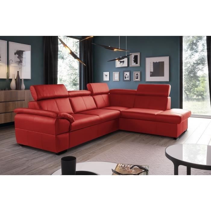 Canapé d'angle convertible en cuir italien luxe - Rouge foncé - 5/6 places - avec coffre - Angle droit (vu de face) – TONY