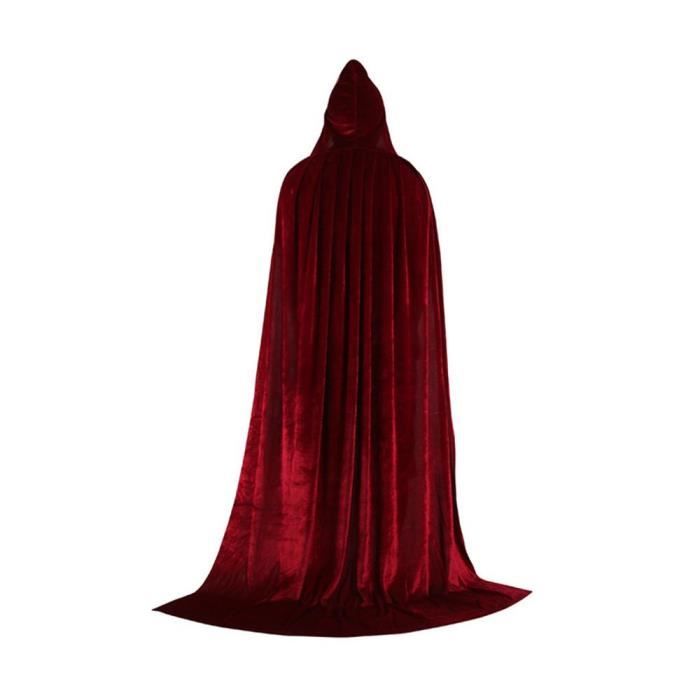 MOGOI Diable mort Sorcière cosplay Cape à capuchon Longue Velvet Unisexe Déguisement Costume Halloween Party rouge