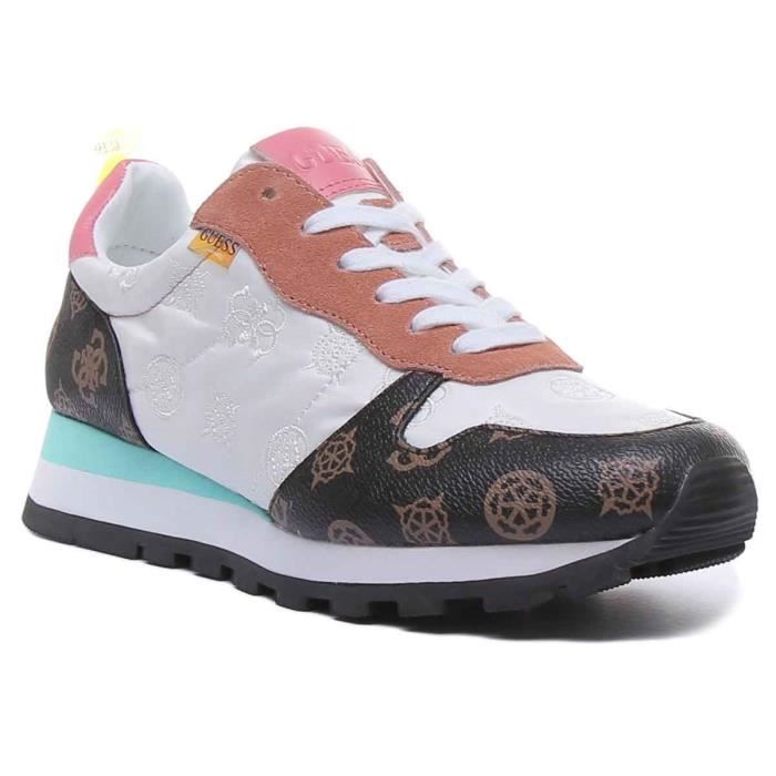 Guess Arial 4G Logo Baskets à lacets pour femmes en blanc brun