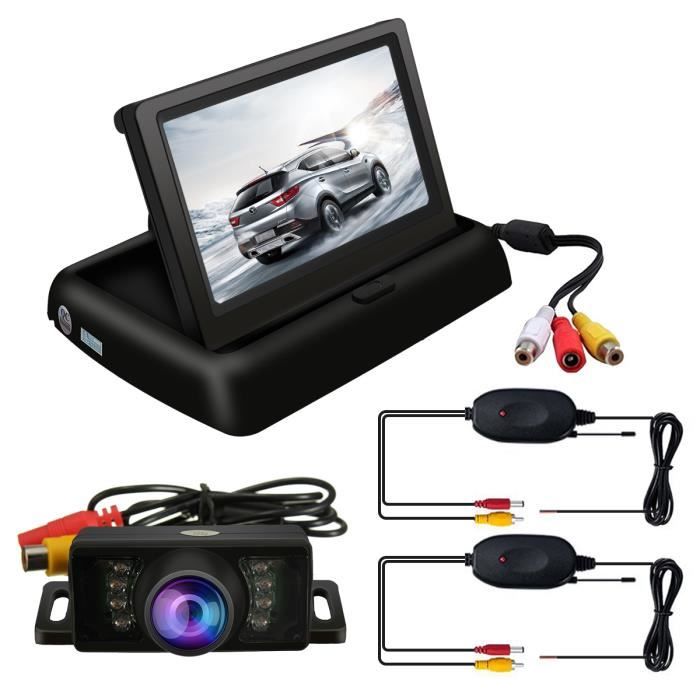 Kit 4.3″ Caméra Recul Écran LCD Moniteur IR Vue Arriere Pliable Sans Fils Auto