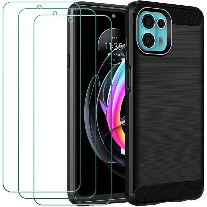 Coque pour Motorola Moto Edge 20 Lite avec Pack de 3 Protection écran en Verre Trempé, Fibre de Carbone Souple TPU Housse Etui de