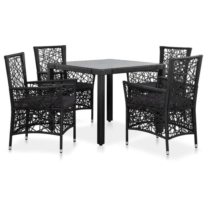 Luxueux Magnifique Moderne-Mobilier à dîner-Salon d'extérieur 5 pcs Résine tressée Noir