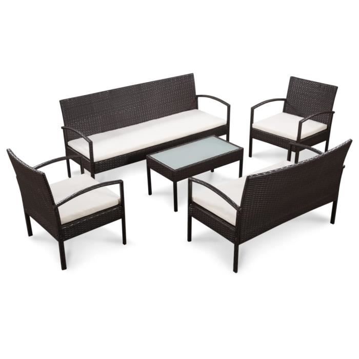 Economique Haute qualité Mobilier de jardin 9 pcs Résine tressée Marron et blanc crème