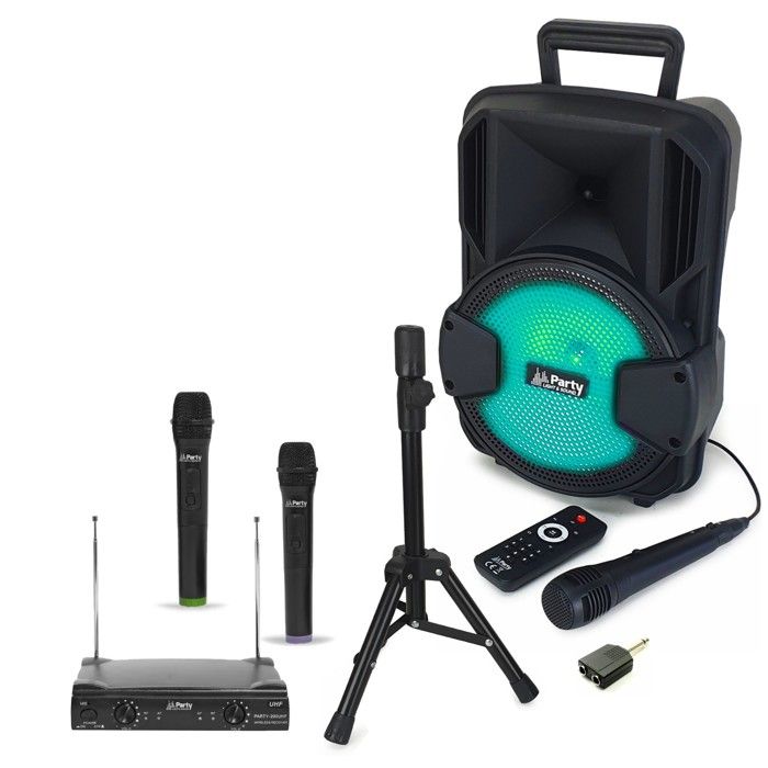 KARAOKE DOUBLE MICROS + ENCEINTE BLUETOOTH USB RADIO FM + BATTERIE idéal soirée famille cadeau anniversaire NOËL ENFANT ADULTE