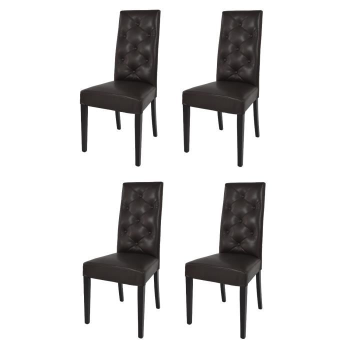 Tommychairs - Set 4 chaises CHANTAL, structure en bois de hêtre, assise et dossier en cuir artificiel marron avec boutons