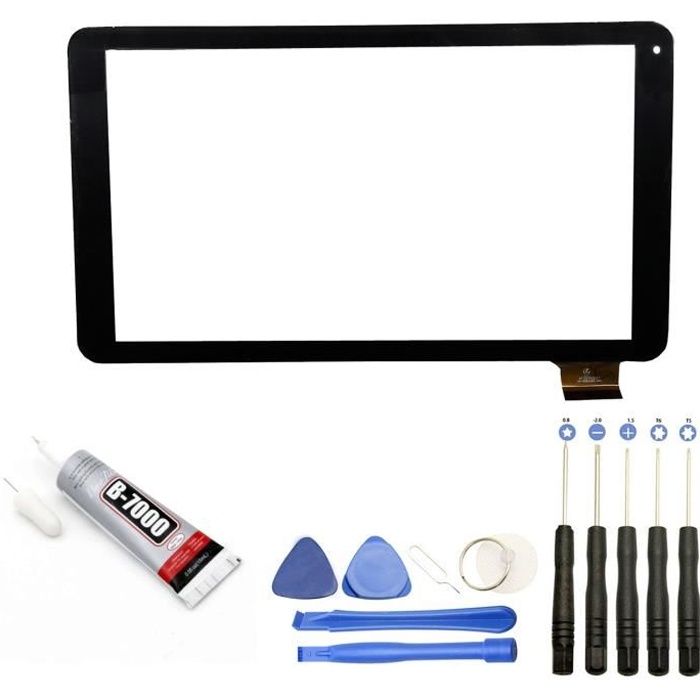 Visiodirect® Vitre écran tactile compatible avec Logicom L-Ement Tab 1040 NOIR + Kit outils + Colle B7000 Offerte