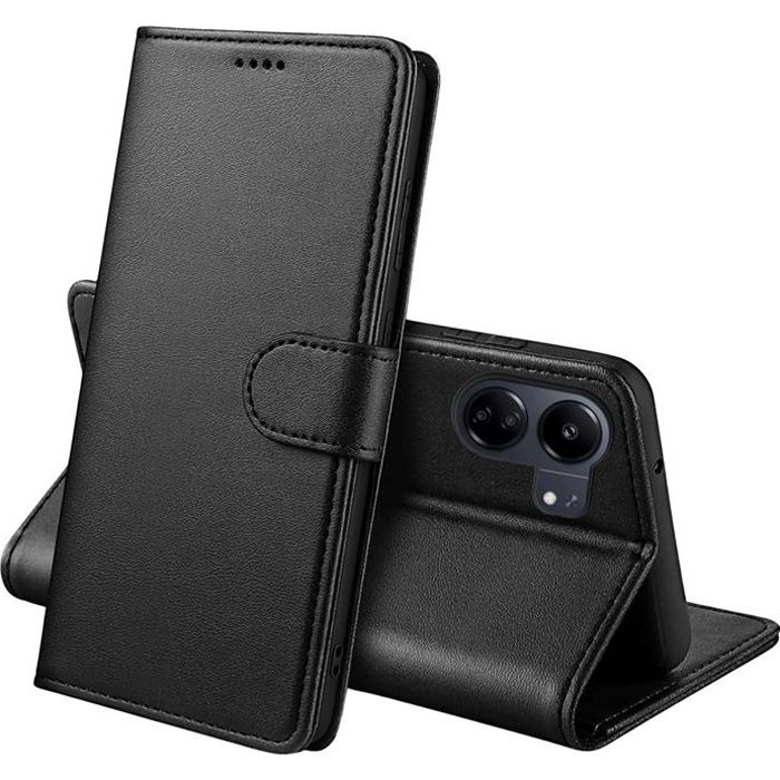 Coque Portefeuille Magnétique Effet Cuir Pour Xiaomi Redmi 12C 13C Note 11/12 - Avec 2 Verres Trempés Inclus