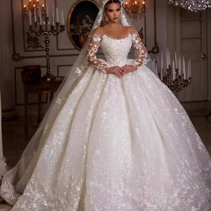 Nouvelle dentelle africaine manches longues taille haute perçage 3D stéréoscopique fleur robe de mariée