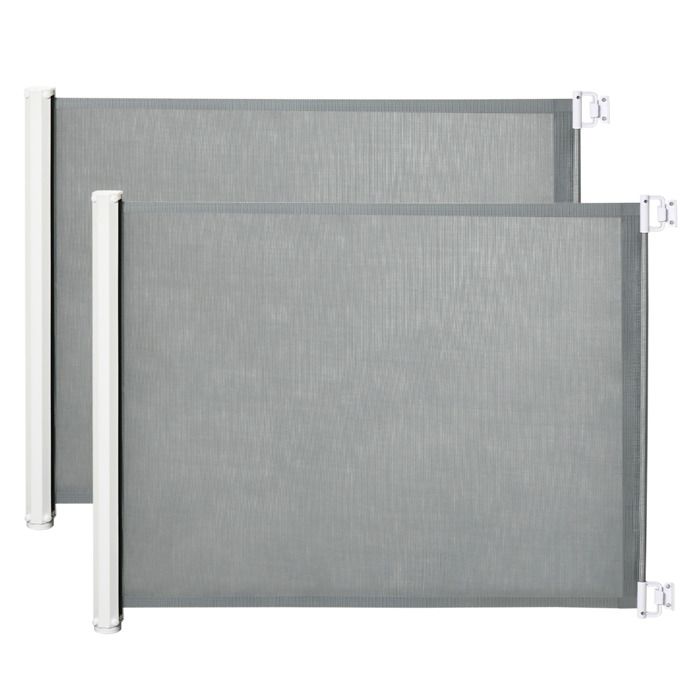 Comparer les prix de Lot de 2 barrières de sécurité barrière animaux PawHut rétractable automatique 1,15L x 0,83H m textilène acier  gris
