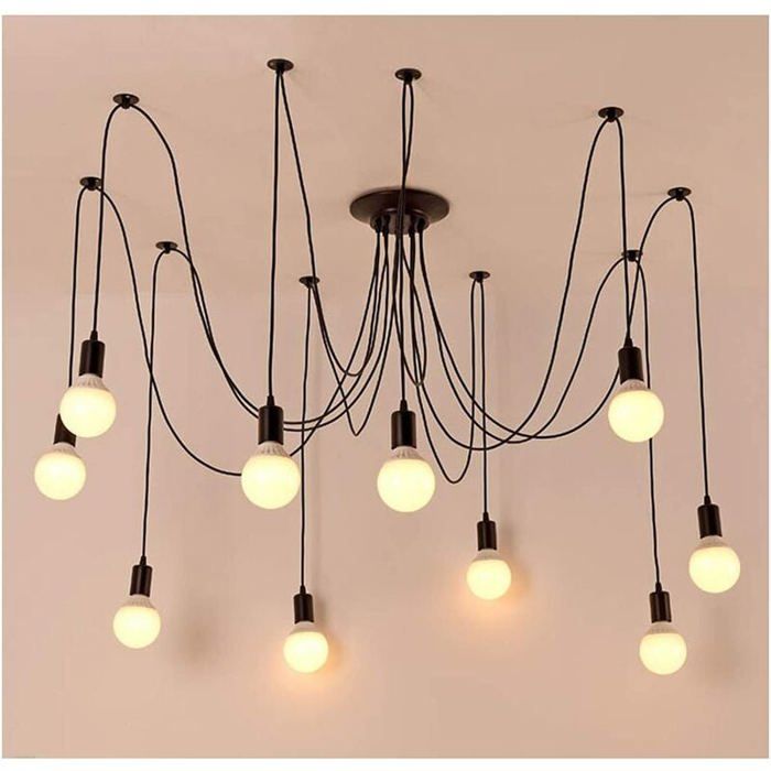 Lustre araignée industriel vintage réglable en fer