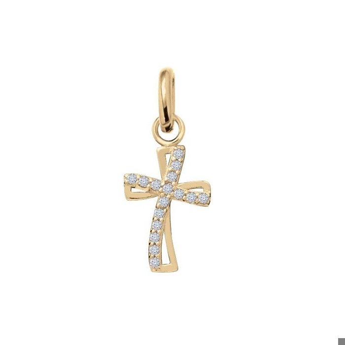 Pendentif petite croix pavé doydes de zirconium plaqué or 750/000