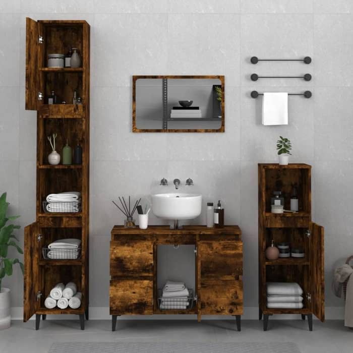 JLL*TOP - Mobilier pour salle de bain - Ensemble de meubles de salle de bain - Lot de 3 - Chêne fumé LV5271