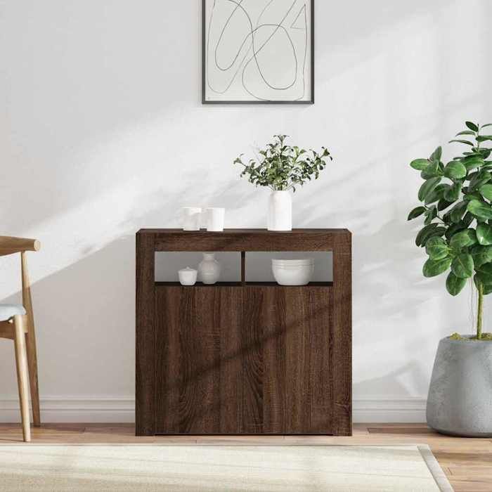 Réduction FR - Buffet Bas enfilade - Commode salon avec lumières LED chêne marron 80x35x75 cm -355335