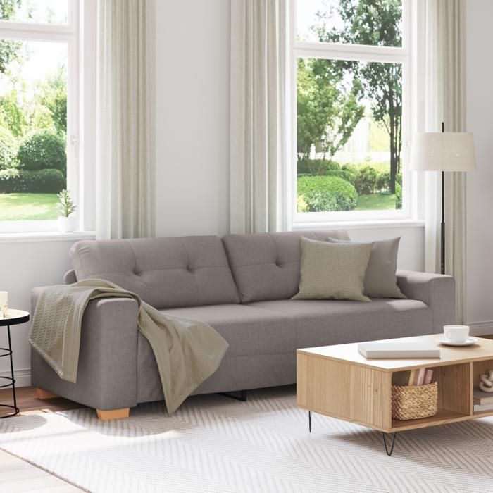 Canapé 3 places - Taupe - Tissu - Confort moelleux - Design contemporain