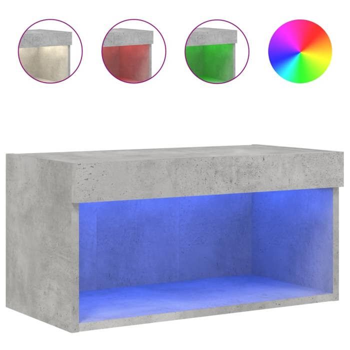 “RabaisMeuble TV/Armoire salon - Banc TV - KENNETH - avec lumières LED gris béton 60x30x30 cm Août789444