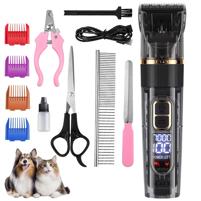 Comparer les prix de Tondeuse chien tondeuse pour chien professionnelle tondeuse chat poils longs noeud avec écran LED et 4 peignes de limite