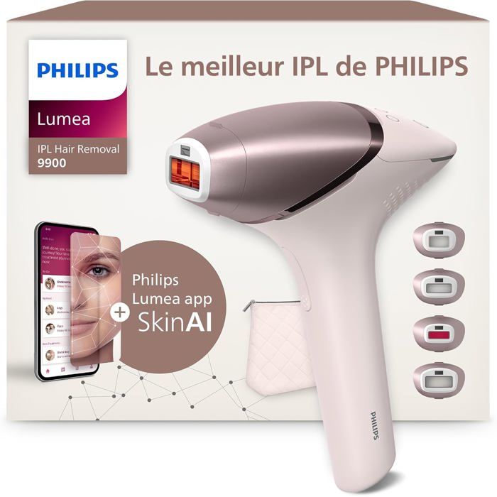 Philips Lumea Série 9900 épilateur à lumière pulsée technologie SenseIQ et SkinAI 4 embouts pour le corps le visage le maillot et les aisselles utilisation avec et sans fil modèle BRI95100 - vue 9
