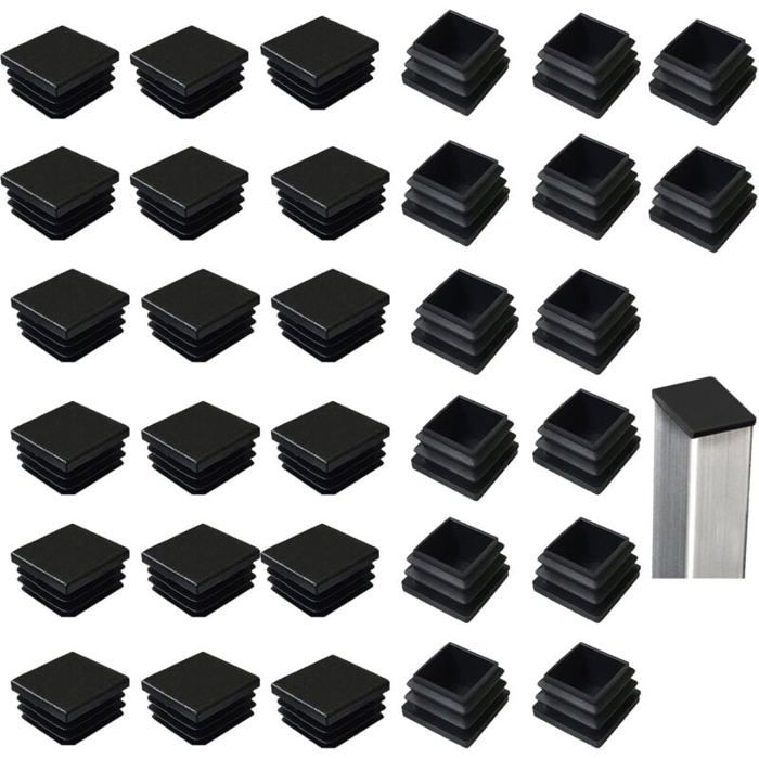 Bouchons à lamelles pour tubes carrés - MICH - Lot de 32 - 40x40 mm - Plastique noir - Antidérapant