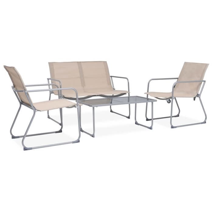 Salon de jardin 4 pièces - BURKE - Crème - Tissu textilène - Acier - Table 90x45x38 cm - Chaise simple 52x53x80 cm