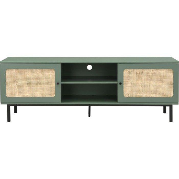 Meuble TV 2 portes vert et cannage 160 cm - Luma Meuble TV 2 portes vert et cannage 160 cm - Luma
