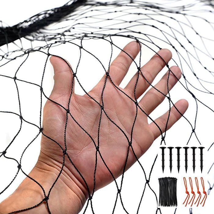 Filet Anti-Oiseaux-7.5m x 15m-VolièreProtection pour Arbres Fruitiers et Chats Maille 25mm Tissé Extra Fort Réutilisable Noir