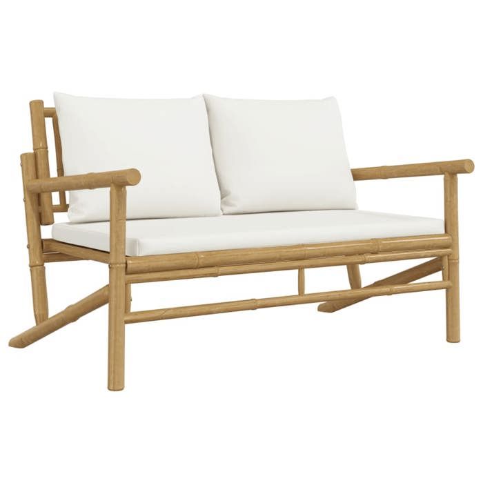 (Promo 2026)Banc de jardin - SHIELD - Meuble dextérieur - avec coussins blanc crème bambou 2941069