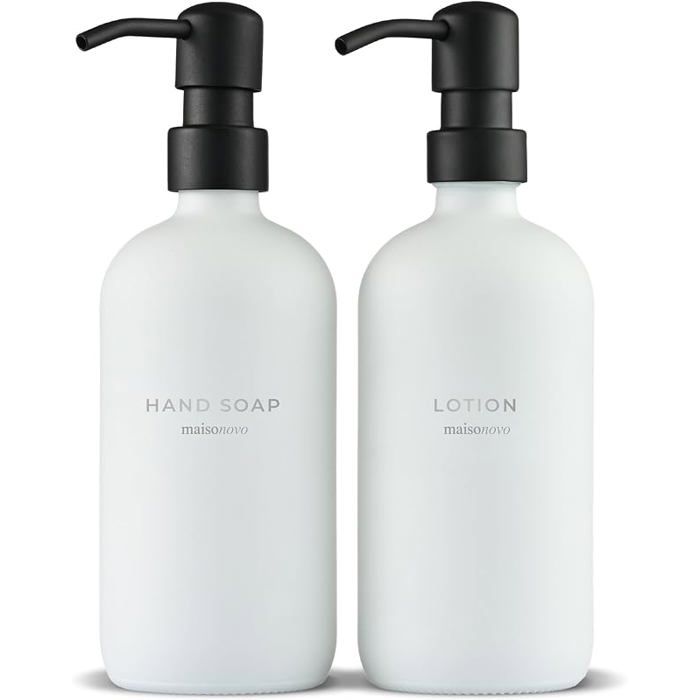 Distributeur de Savon et de Lotion pour la Salle de Bain - Distributeur de Liquide Vaisselle - 2 X Blanc/Noir