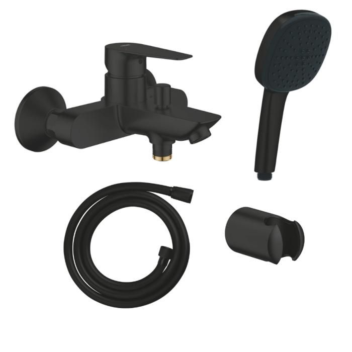 Grohe Mitigeur bain douche mécanique Start Edge 2020 mat + Douchette 2 jets Vitalio Comfort 110 avec flexible et support
