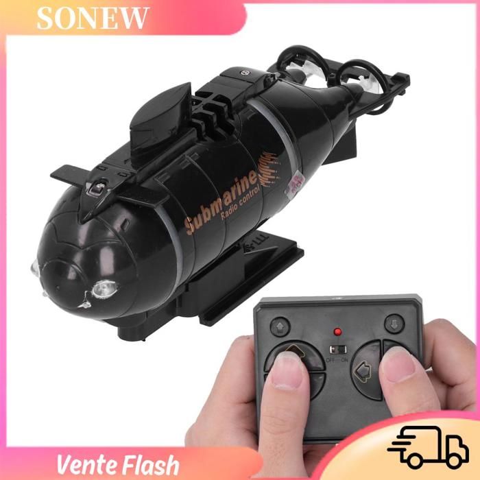 HURRISE Sous‑marin RC 2.4G Sans Fil 6 Canaux De Contrôle à Distance Submarine Waterproof Mini Ele jeux construire Bleu Noir