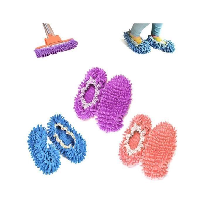 chaussons mop 3 Paires Multifonction Microfibre Poussière Mop Chaussures Chaussons De Nettoyage Pour La Maison 3 Coule SERPILLERE