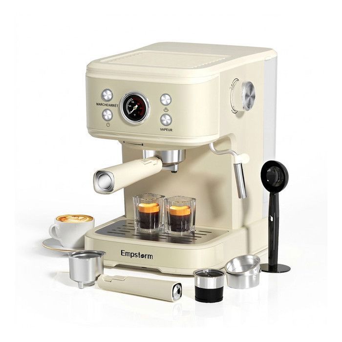 Machine à café - Empstorm – Machine expresso 20 bar – Cafetière 2 en 1 café  – Buse vapeur mousseur lait – Blanc