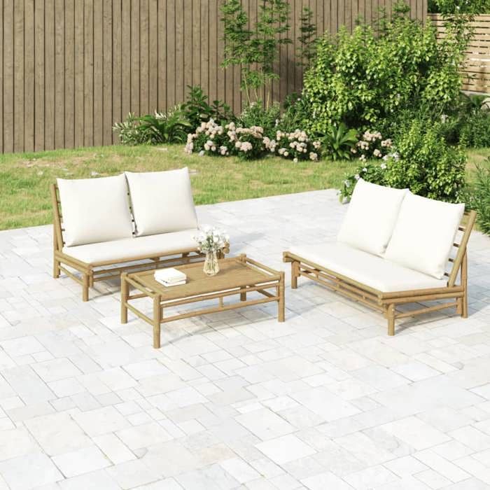 Lot de 2 Salon de jardin - vidaXL - Mobilier dextérieur - bambou - blanc crème - 100 x 55 x 33 cm - Coussins inclus - Imperméable@p
