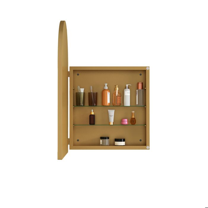 SENVIRO armoire miroir arquée 91 x 61 x 12 cm cadre en métal doré 2 étagères en verre réglables murale ou encastrée