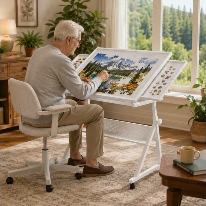 Table de puzzle réglable en hauteur et inclinable AESVAR 4 plateaux blanche pour adultes