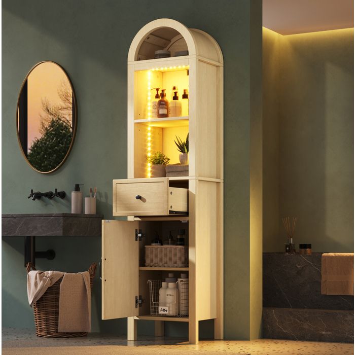 Colonne de salle de bain EVRYAE 40 x 30 x 163 cm armoire haute avec LED RGB porte réversible et tiroir