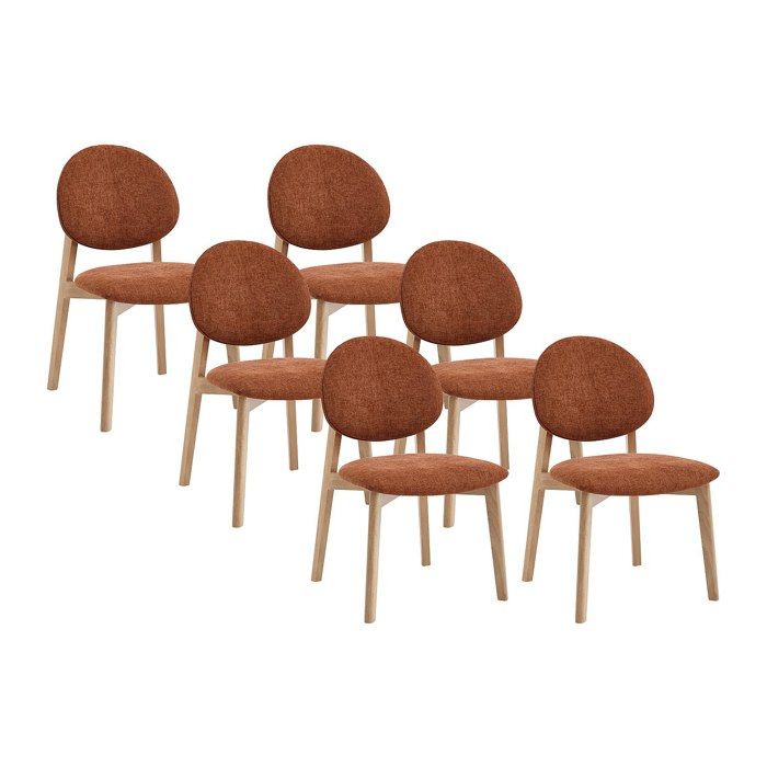 Lot de 6 chaises en tissu texturé et bois d’hévéa naturel clair - Terracotta - MARLENI Lot de 6 chaises en tissu texturé et bois d’hévéa naturel clair - Terracotta - MARLENI