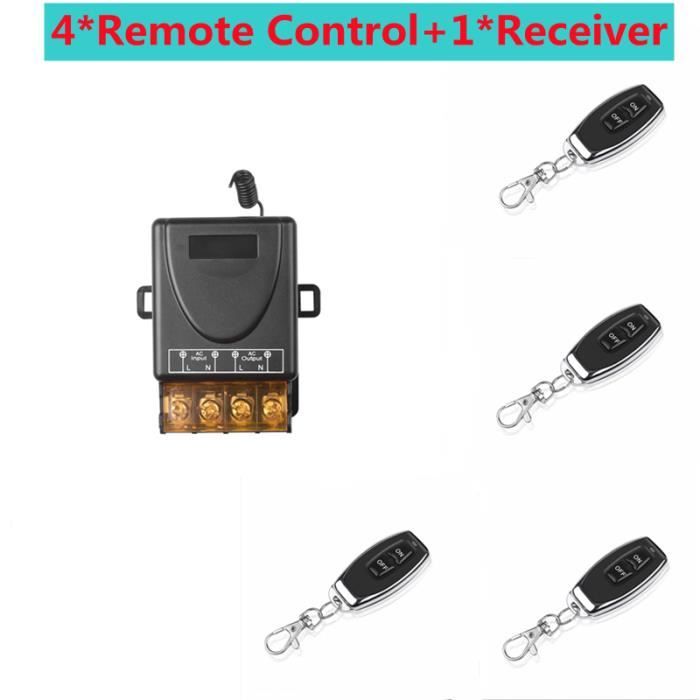 Télécommande RF 433MHz 4 Canaux Avec Récepteur - Interrupteur Sans Fil Pour Lumières, Volets (220V)