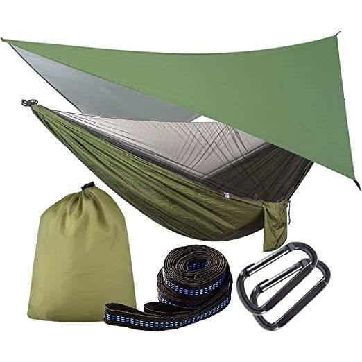 Hamac de camping - AMOUNE - 290x140 cm - Capacité 200 kg - Moustiquaire respirante - Bâche imperméable