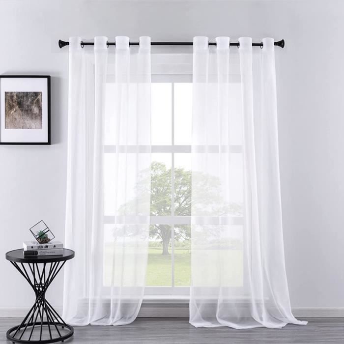 Rideau Salon Voilage Voile Mousseline a Oeillets Lot de Rideau Voilage Blanc 140x260 cm Fenetre Semi Transparent Decor Chambre 242 Cdiscount Maison